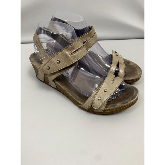 Mephisto Minoa Liz ‎ Wedge Sandal Women size 9 Brown Leather Strappy Metallic - Picture 1 of 14